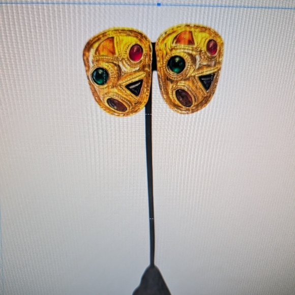 Vintage Edouard Ramboud Paris Clip Earrings Goldtonne multi color - Picture 6 of 9